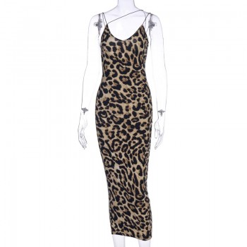 Hugcitar 2020 leopard print sleeveless V-neck sexy midi dress spring women fashion streetwear Christmas party outfits